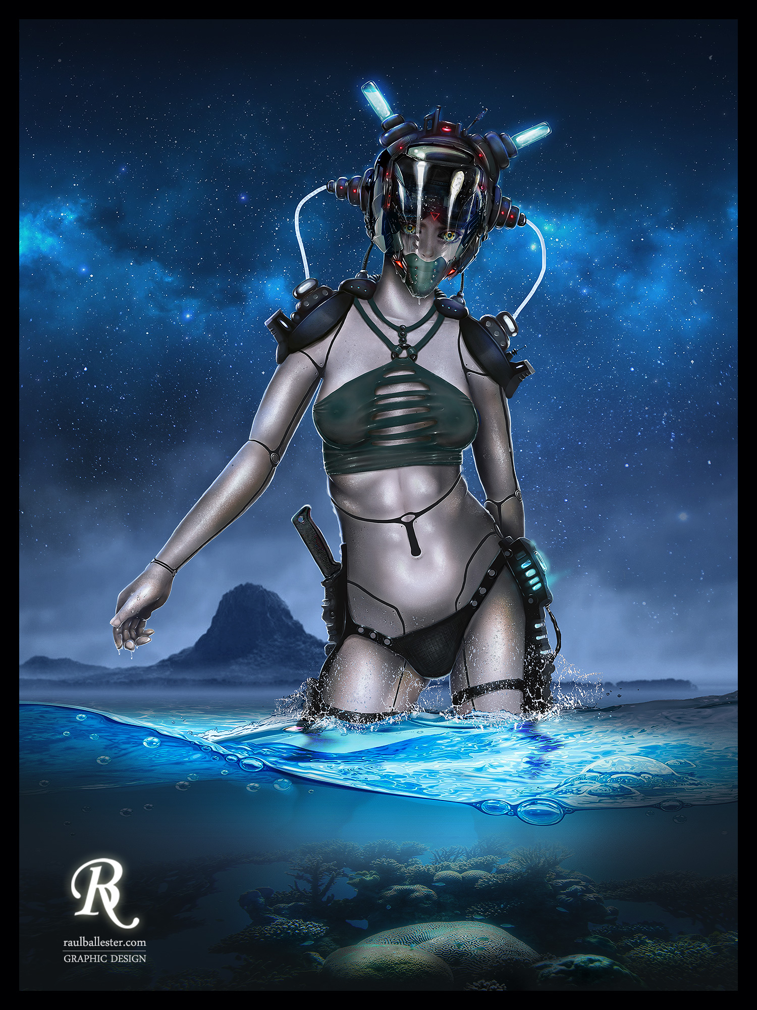 Personaje cyborg Girl snorkel